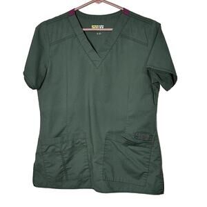 Wonderflex Medical Scrub Top Women’s Short Sleeve Pockets Stretch Size Small